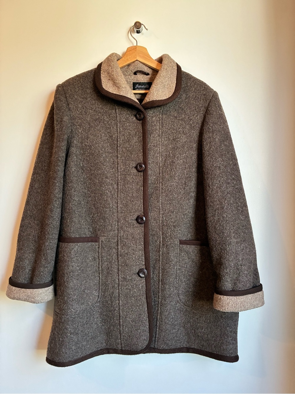 Vintage Fen-nelli Fennelli Limited Édition Brown Wool Blend Coat Hooded 14